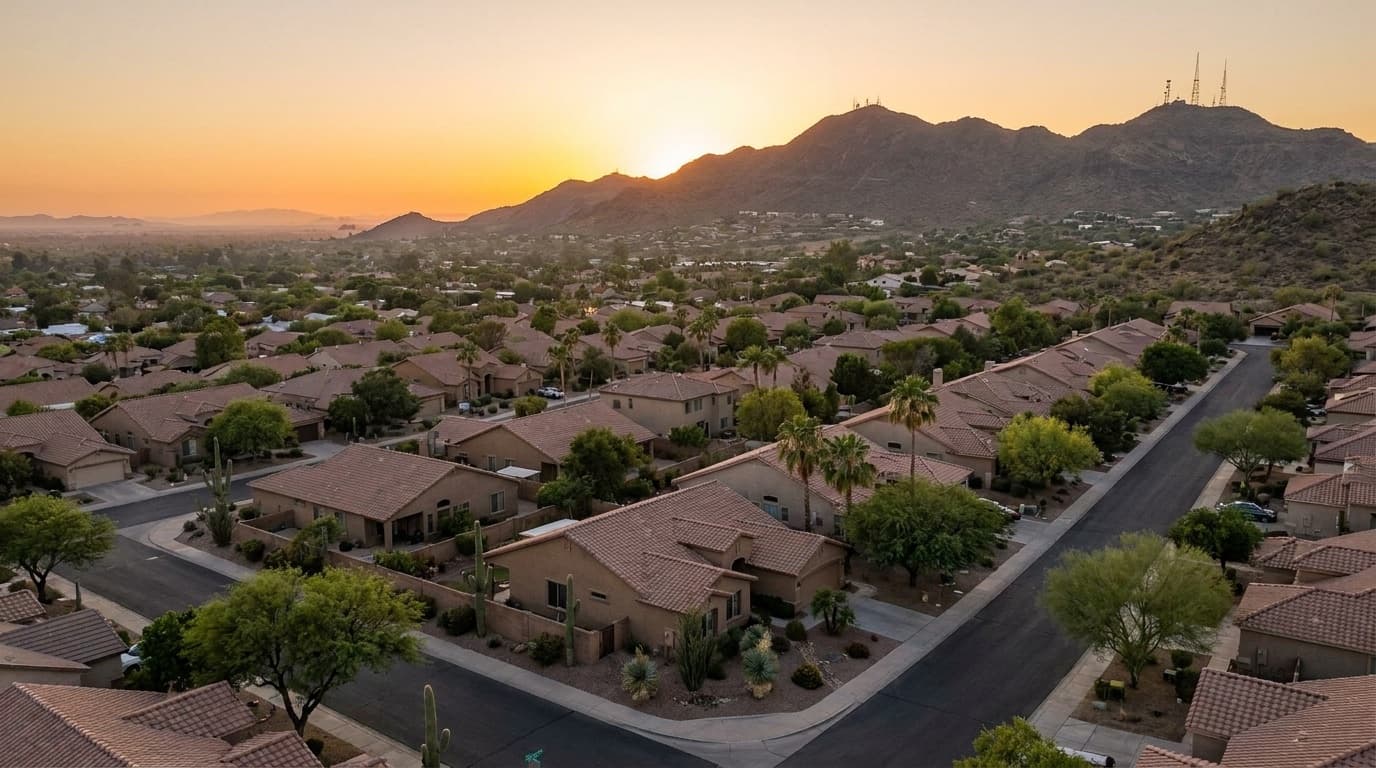 Ahwatukee Foothills at golden hour, South Mountain in the background